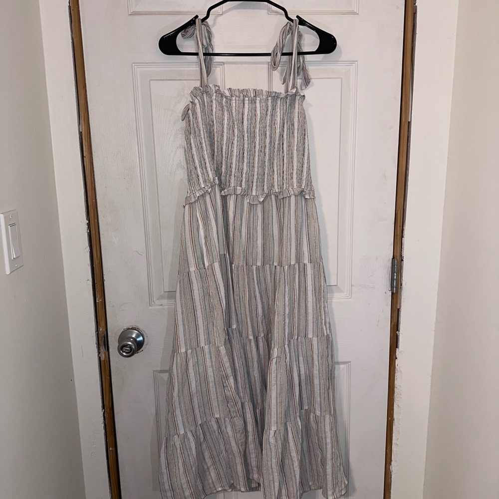 Listicle Striped Cream and Gray Maxi Dress